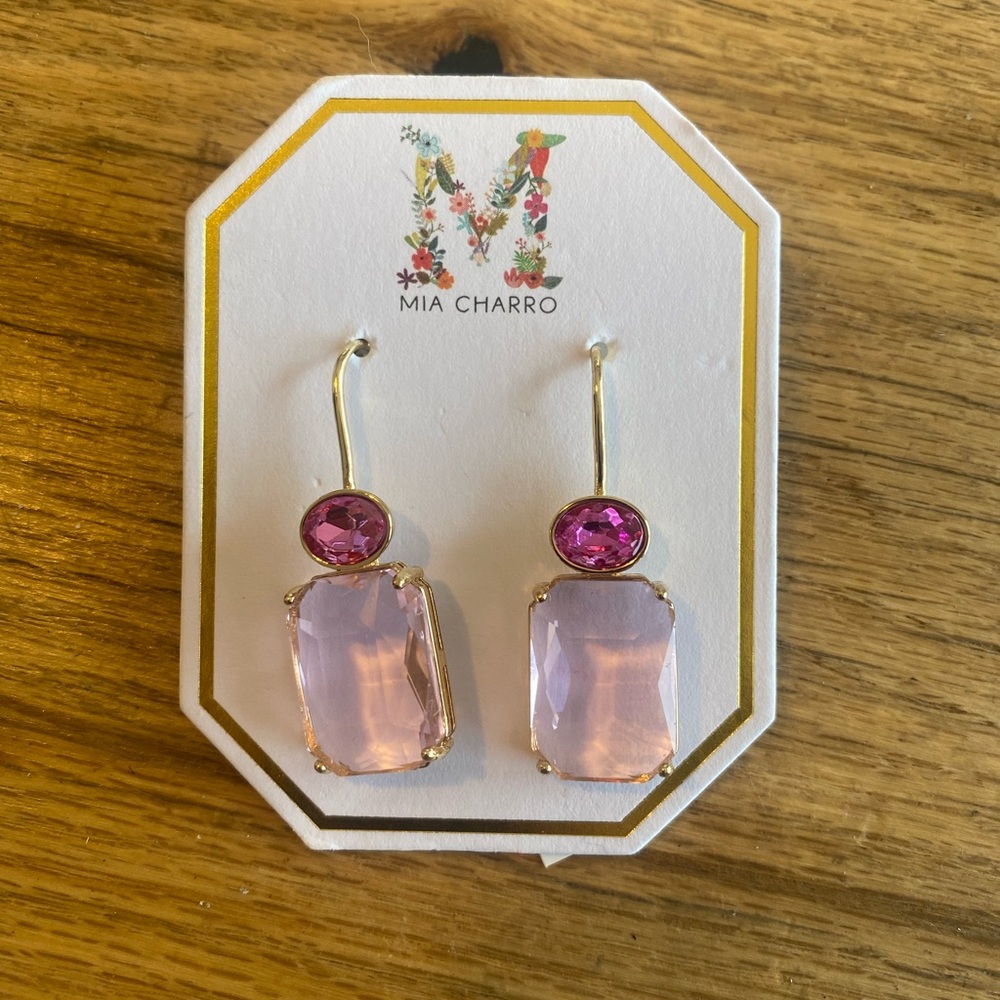 Modern Pink and Gold Drop Earrings with Quartz Stones